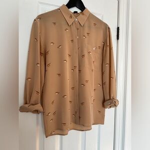 Club Monaco silk button up shirt blouse with quail bird pattern (size medium)
